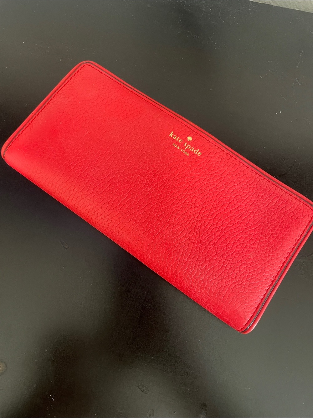 kate spade Red Pebbled Leather Wallet with Gold Logo
